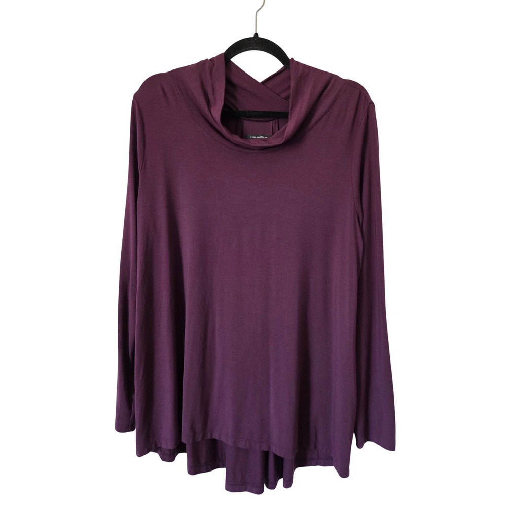 Stella Carakasi Womens Plum Purple Natural Lux Cowl Neck High‎ Low Tunic Top L